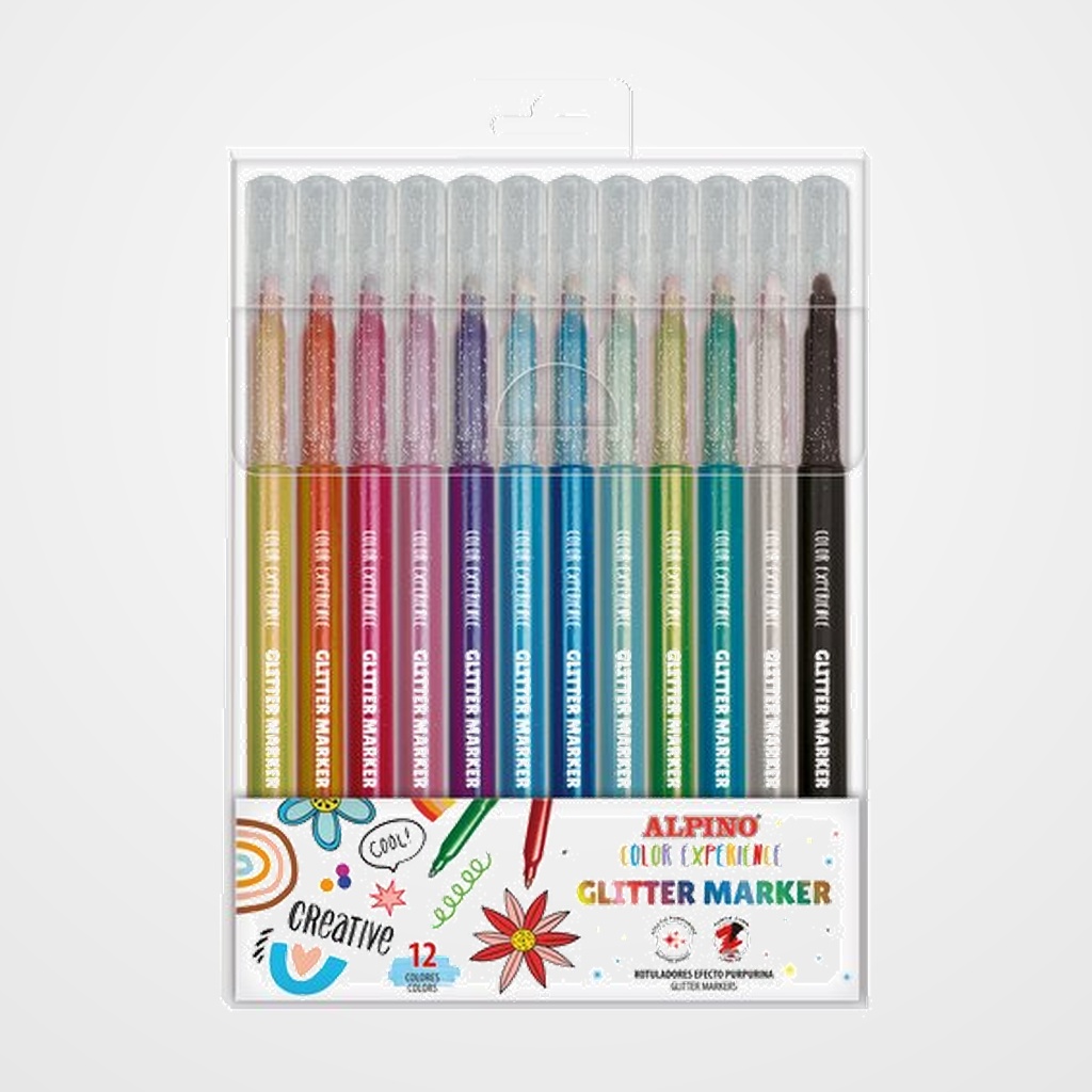 ROTULADOR FIBRA ALPINO COLOR EXPERIENCE GLITTER MARKER CAJA de 12