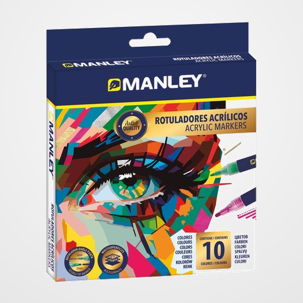ROTULADOR ACRILICO MANLEY DOBLE PUNTA CAJA de 10