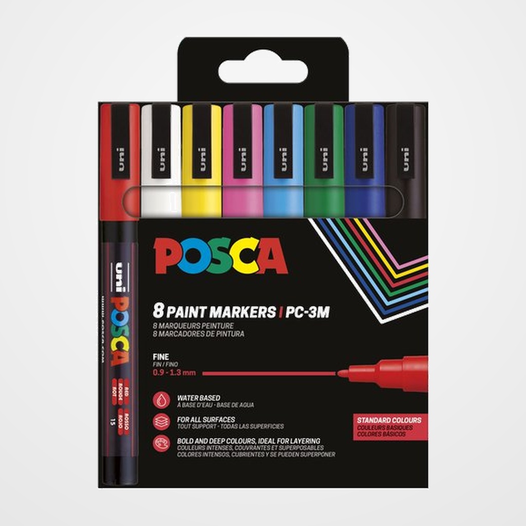 MARCADOR T.OPACA NO PERM. UNI POSCA  0,9 (PC-3M)  BOLSA de 8