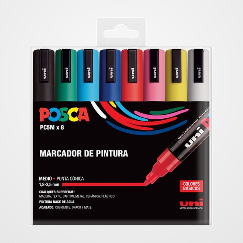 MARCADOR T.OPACA NO PERM. UNI POSCA  1,8 (PC-5M) BOLSA de 8