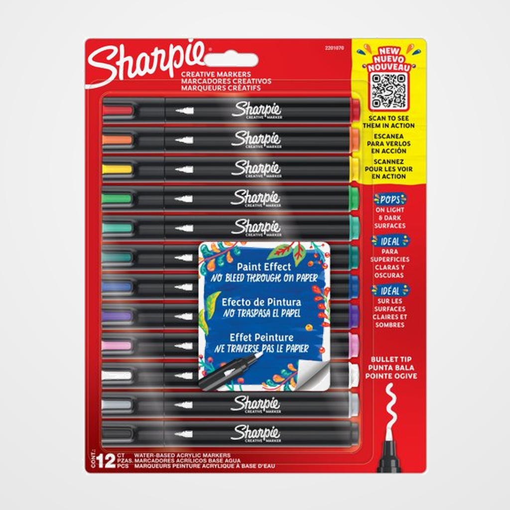 ROTULADOR SHARPIE CREATIVE ACRYLIC SURTIDO BLISTER de 12