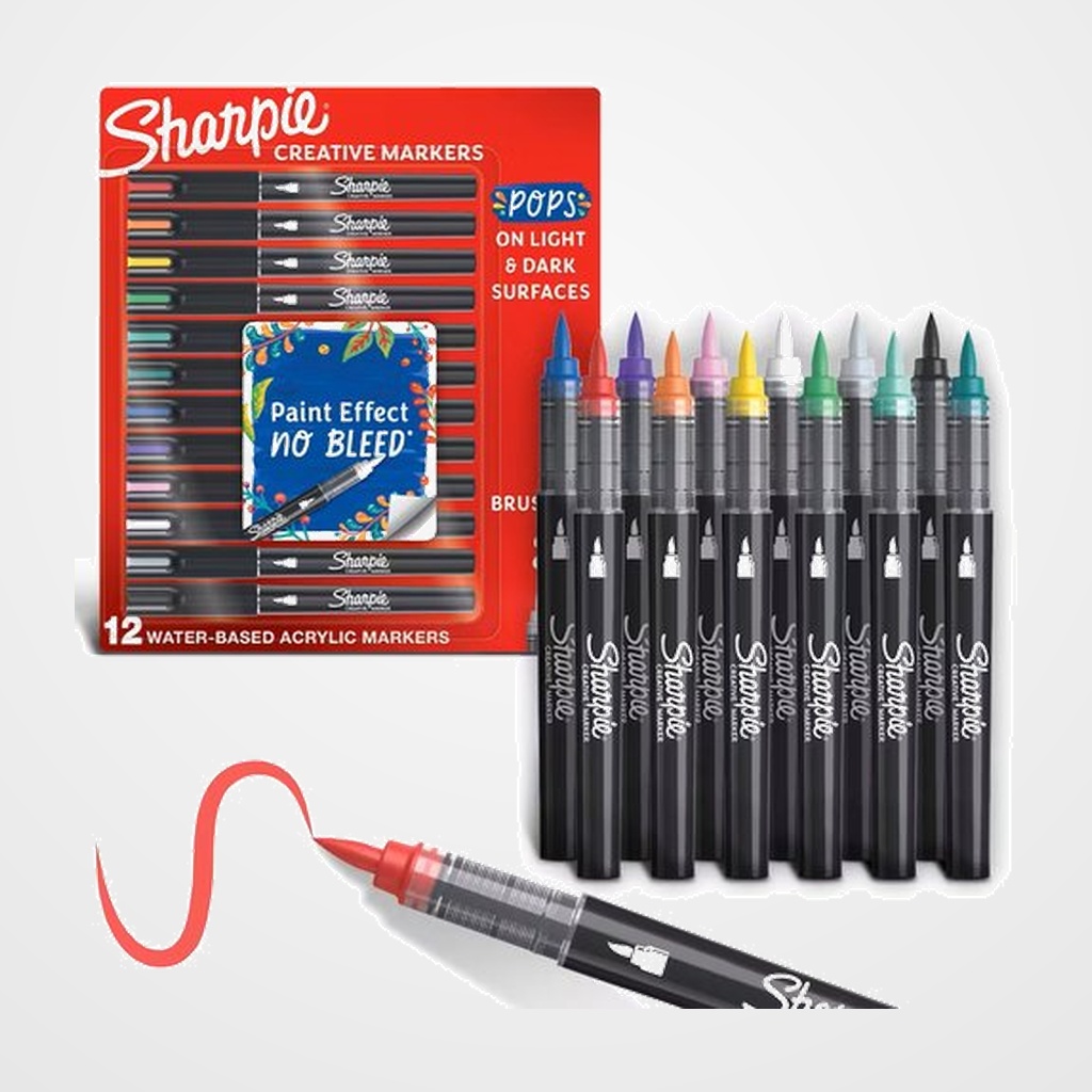 ROTULADOR SHARPIE CREATIVE ACRYLIC PUNTA PINCEL BLISTER de 12