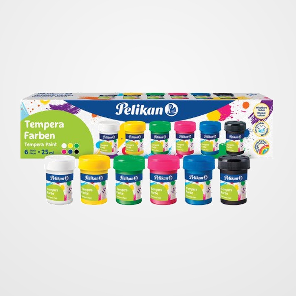 TEMPERA PELIKAN 25 ml (bote) 741/6 ESTUCHE de 6 COLORES BASICOS (804882)