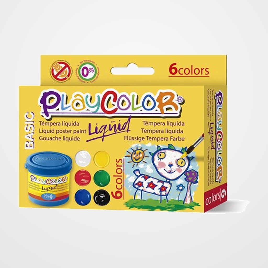 TEMPERA PLAYCOLOR LIQUID 40 ml (bote) ESTUCHE de  6