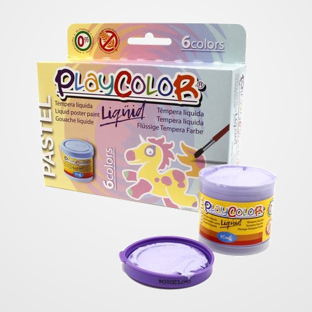 TEMPERA PLAYCOLOR LIQUID 40 ml (bote) PASTEL ESTUCHE de  6