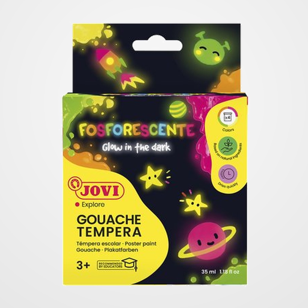 TEMPERA JOVI FOSFORESCENTE  55 ml (bote) ESTUCHE de 4 COLORES