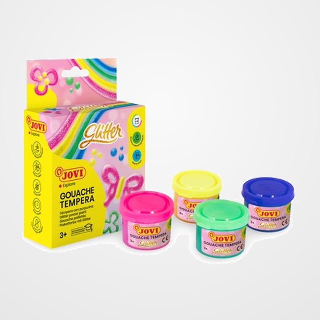 TEMPERA JOVI GLITTER  35 ml (bote) ESTUCHE de 4
