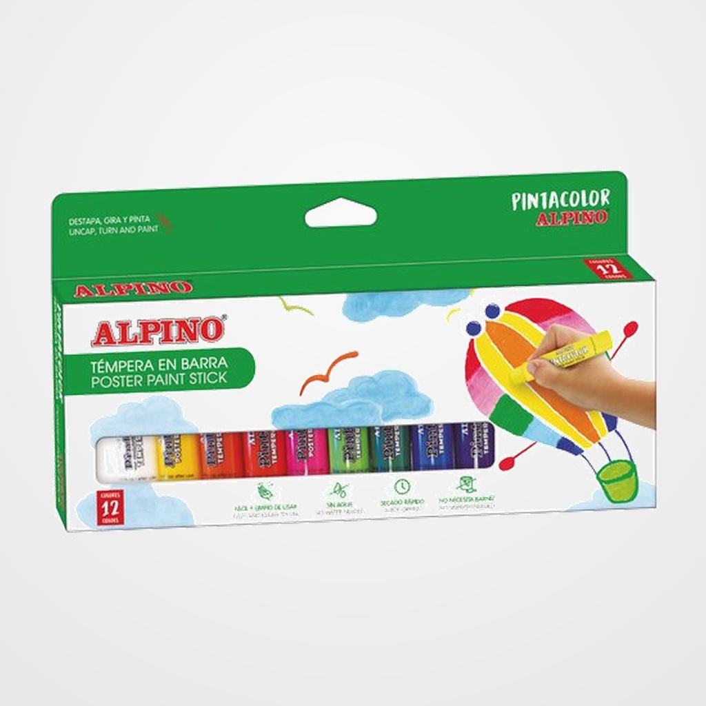 TEMPERA SOLIDA ALPINO PINTACOLOR ESTUCHE de 12 COLORES