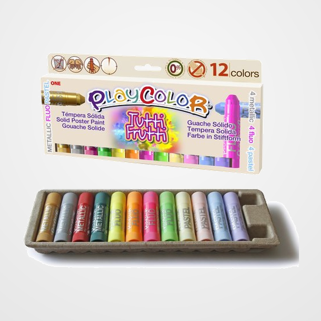 TEMPERA INSTANT SOLIDA PLAYCOLOR ONE 5Gr. TUTTI FRUTTI PACK de 12 (4x Metallic + 4x Fluo + 4x Pastel)