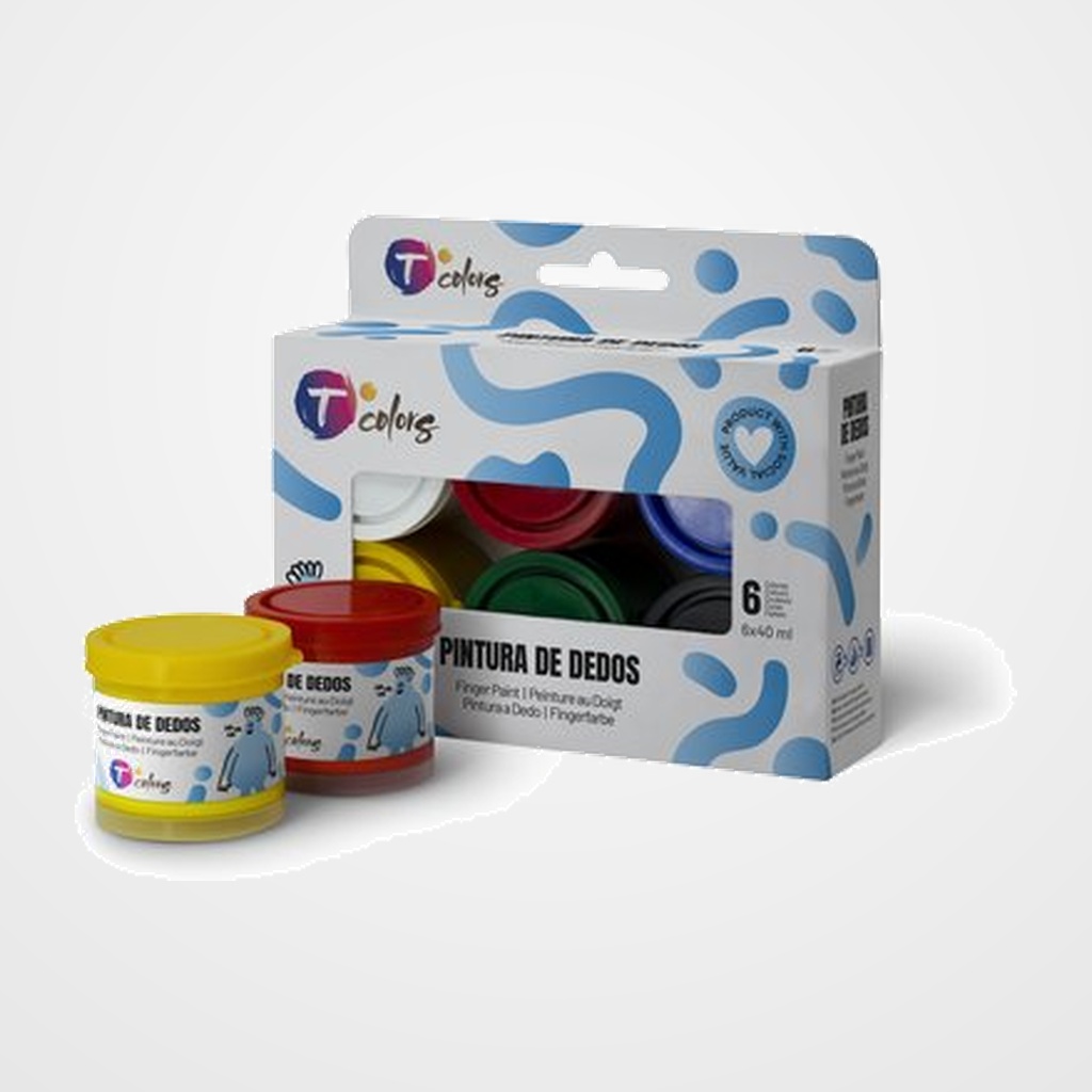 PINTURA de DEDOS TCOLORS 40 ml ESTUCHE SURTIDO de 6