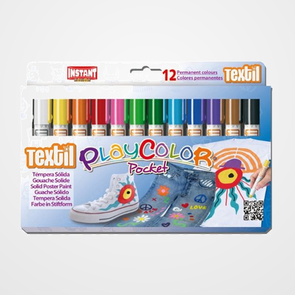 TEMPERA SOLIDA INSTANT PLAYCOLOR TEXTIL POCKET 5Gr. ESTUCHE de 12 COLORES