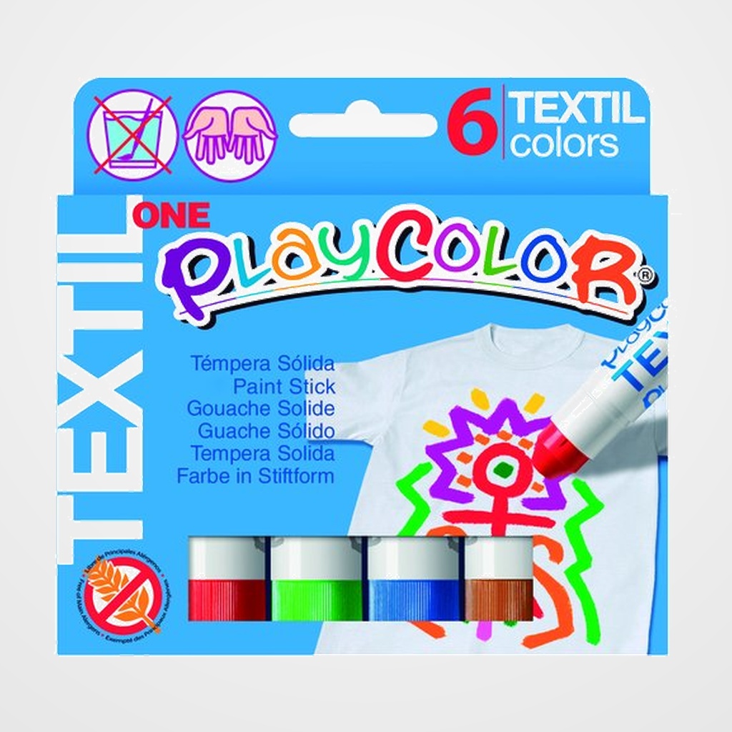 TEMPERA SOLIDA PLAYCOLOR TEXTIL ONE 10Gr. ESTUCHE de 6 COLORES