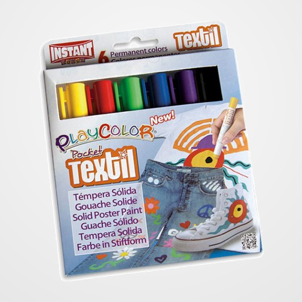 TEMPERA SOLIDA PLAYCOLOR TEXTIL POCKET 5Gr. ESTUCHE de 6 COLORES