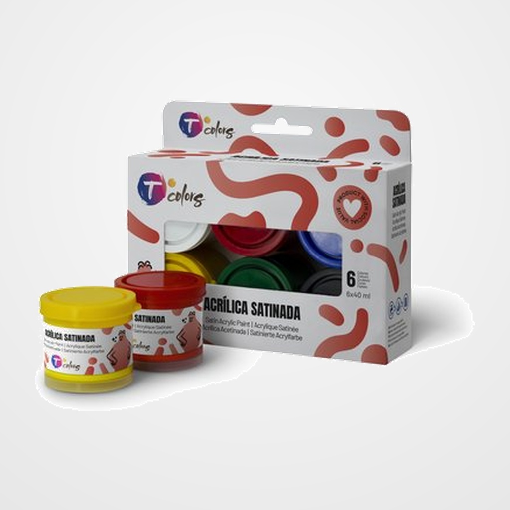 PINTURA ACRILICA TCOLORS 40 ml ESTUCHE SURTIDO de 6