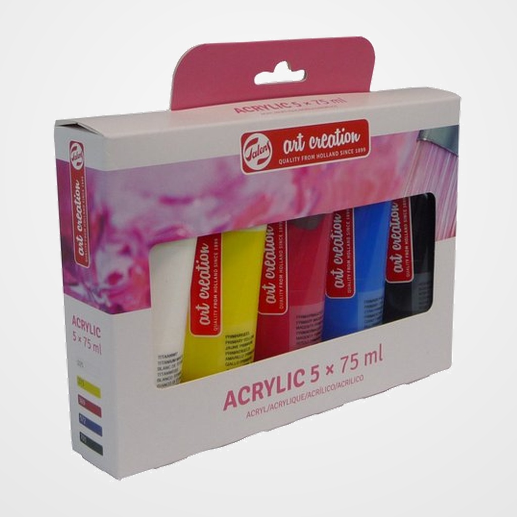 PINTURA ACRILICA TALENS ART CREATION 75 ml (Tubo) PARA INICIACION SET de 5 (Blanco,Amarillo,Magenta,Cian,Negro)
