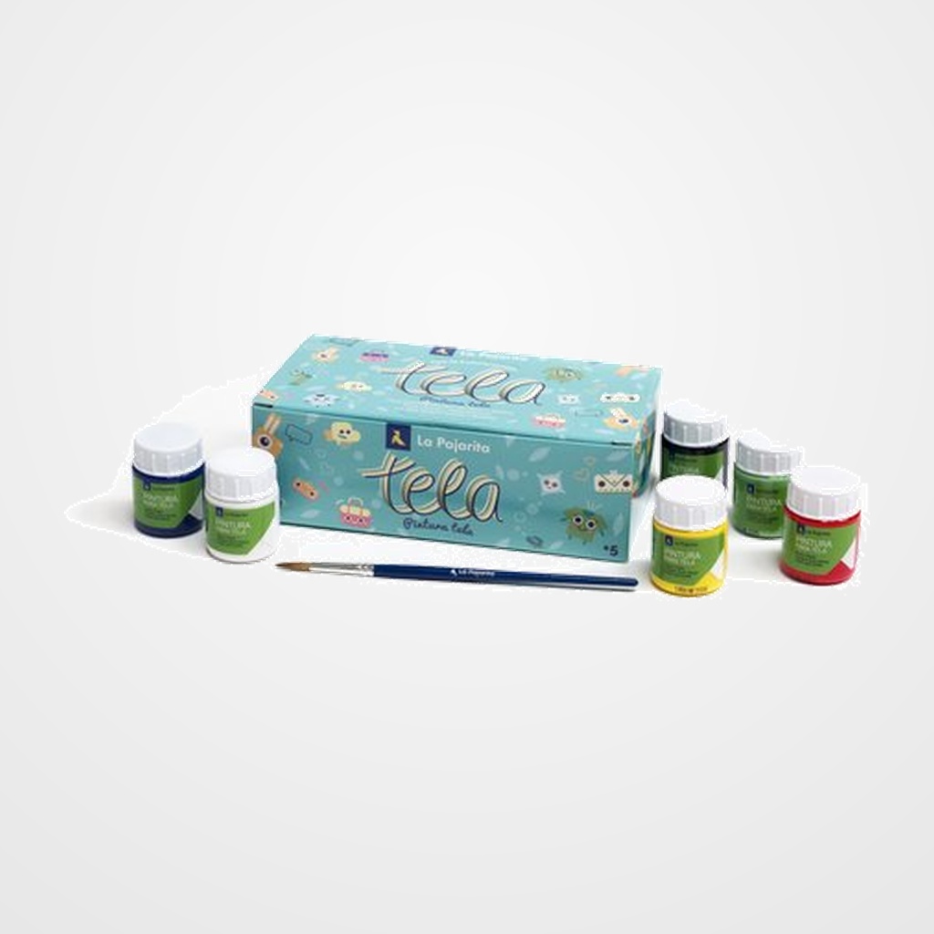 PINTURA para TELA LA PAJARITA 25 ml (bote)  ESTUCHE de 6