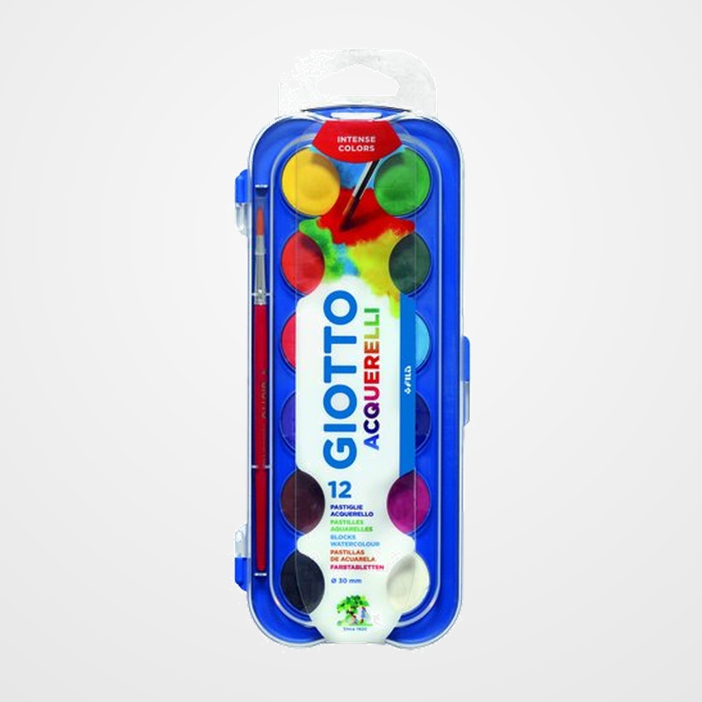 ACUARELAS GIOTTO Ø 30 mm con PINCEL Nº 3 ESTUCHE de 12
