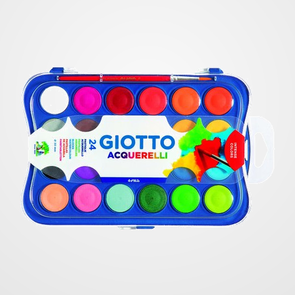 ACUARELAS GIOTTO Ø 30 mm con PINCEL Nº 3 ESTUCHE de 24