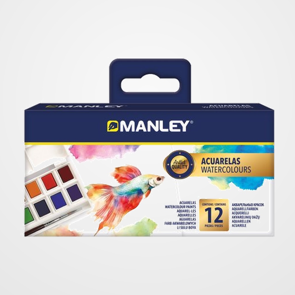 ACUARELAS MANLEY CON PINCEL SET de 12