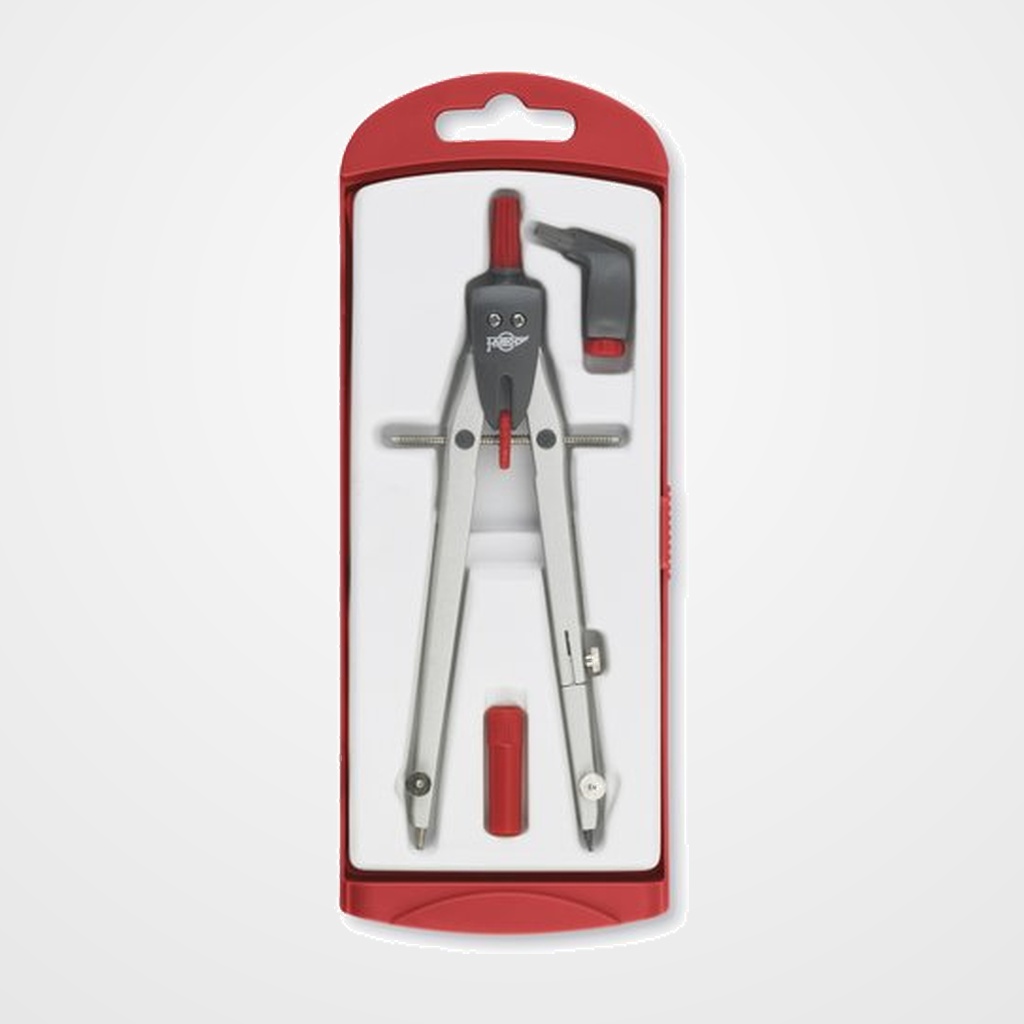 COMPAS FAIBO ESCOLAR MINAS Y ADAPTADOR UNIVERSAL SERIE DISEÑO ROJO