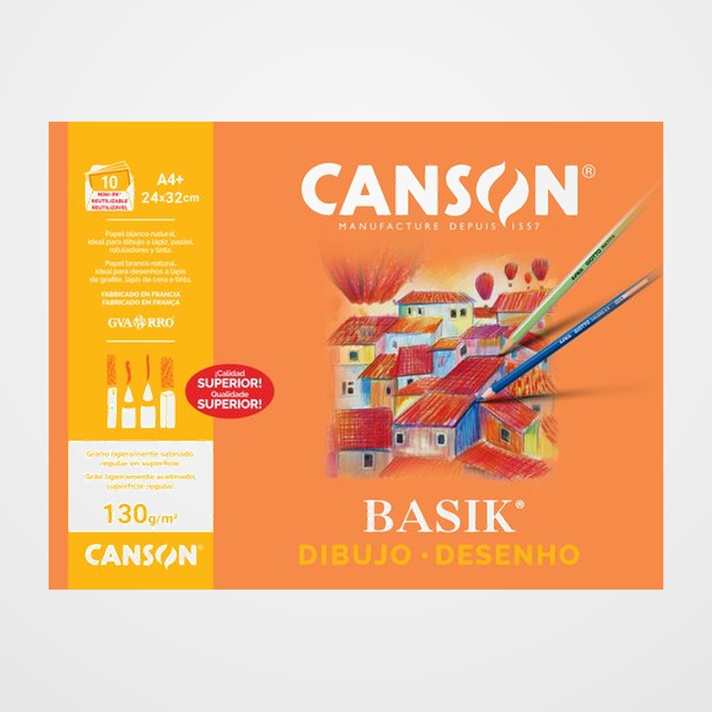 LAMINA GUARRO-CANSON DIBUJO BASIK 130g MINI-PACK de 10 A4+ LISA