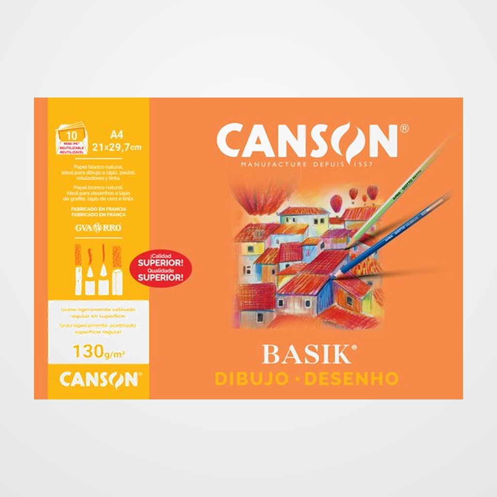 LAMINA GUARRO-CANSON DIBUJO BASIK 130g MINI-PACK de 10 A4 LISA
