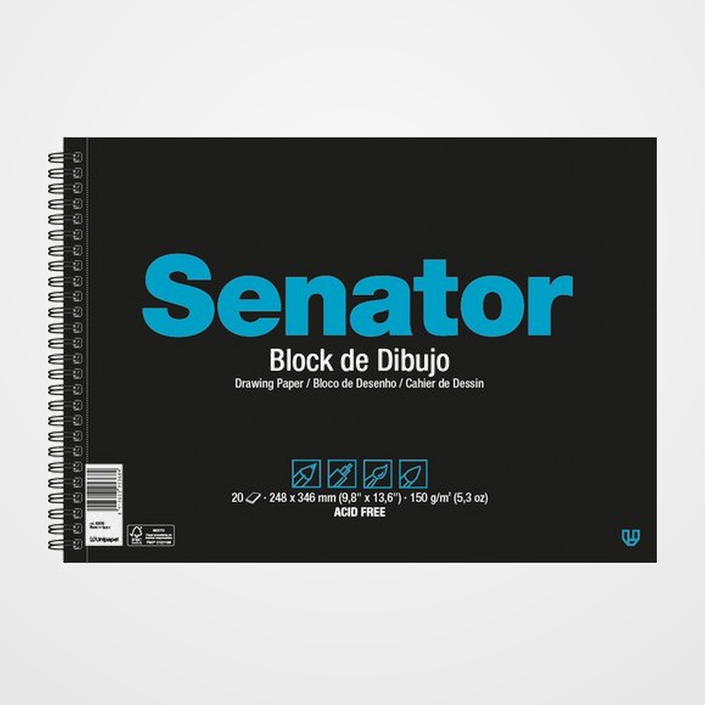 BLOC DE DIBUJO SENATOR CON ESPIRAL LISO A3 150g 20h