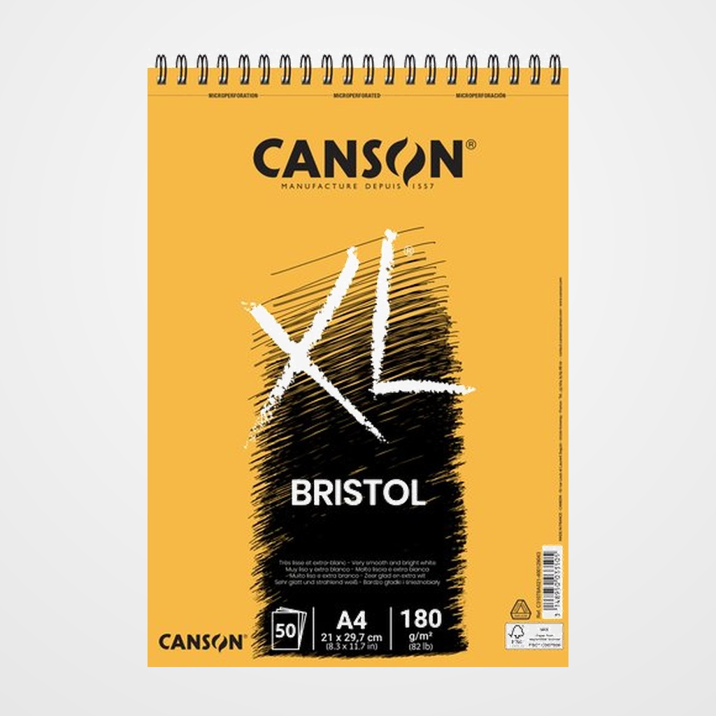 BLOC DE DIBUJO CANSON XL BRISTOL CON ESPIRAL LISO A4 180g 50h