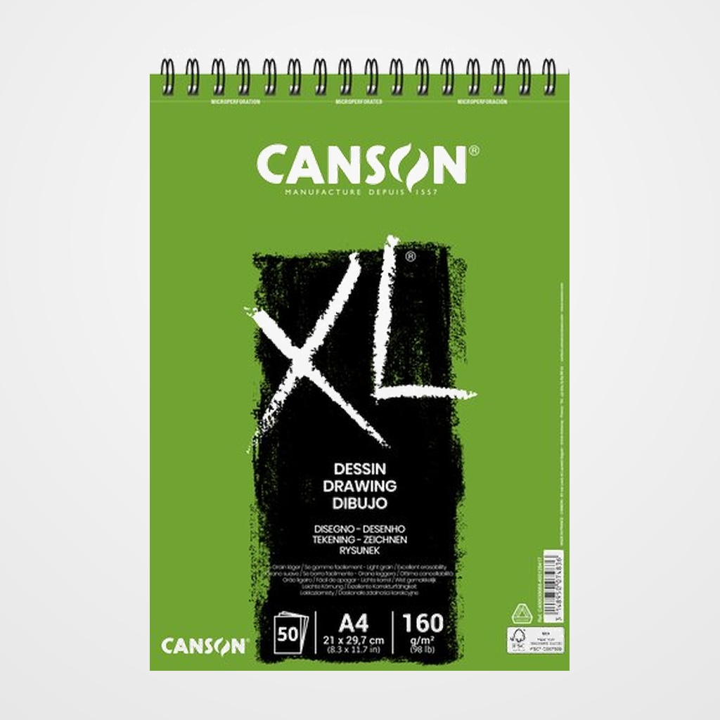 BLOC DE DIBUJO CANSON XL DESSING CON ESPIRAL GRANO FINO A4 160g 50h