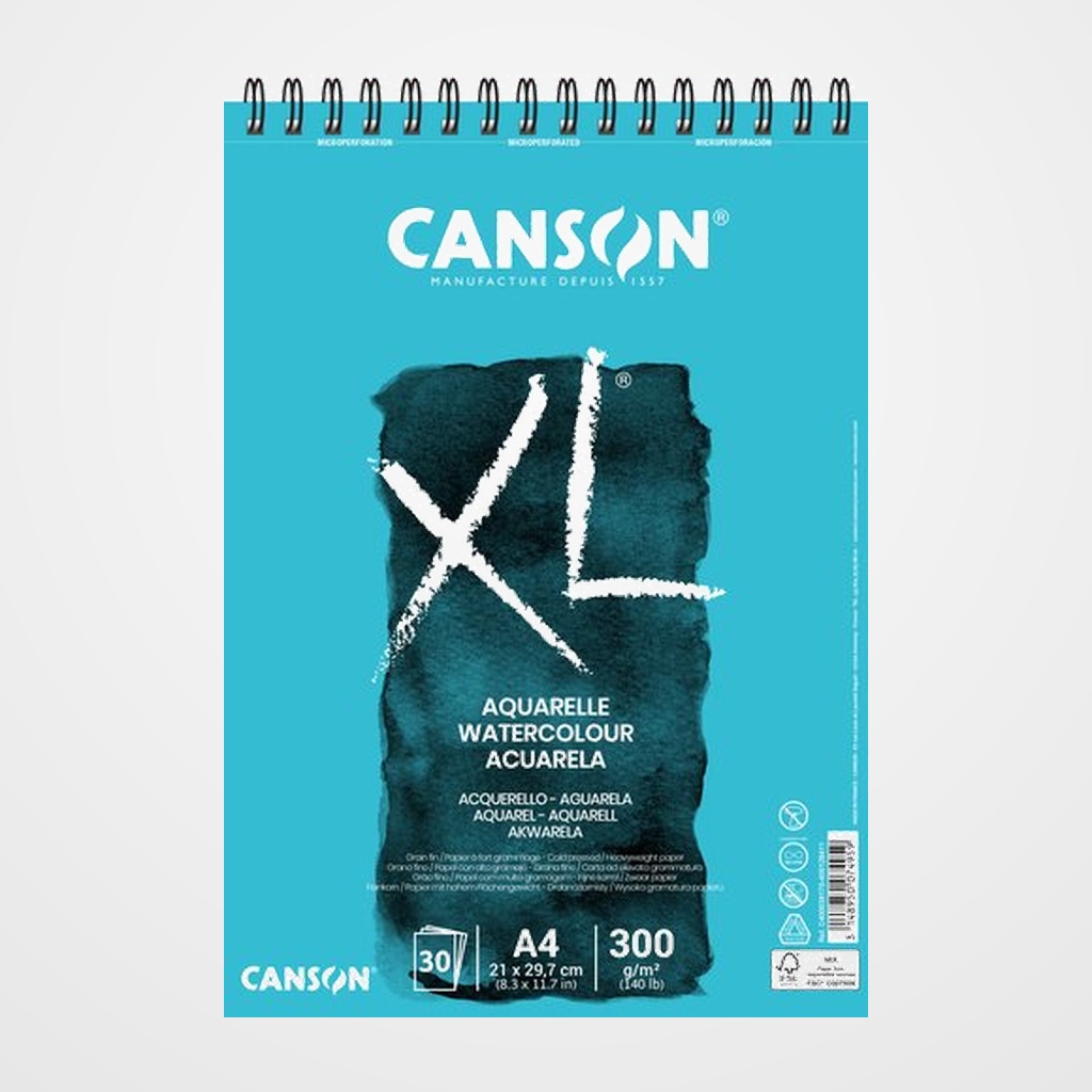 BLOC DE DIBUJO CANSON XL AQUARELLE CON ESPIRAL GRANO FINO A4 300g 30h