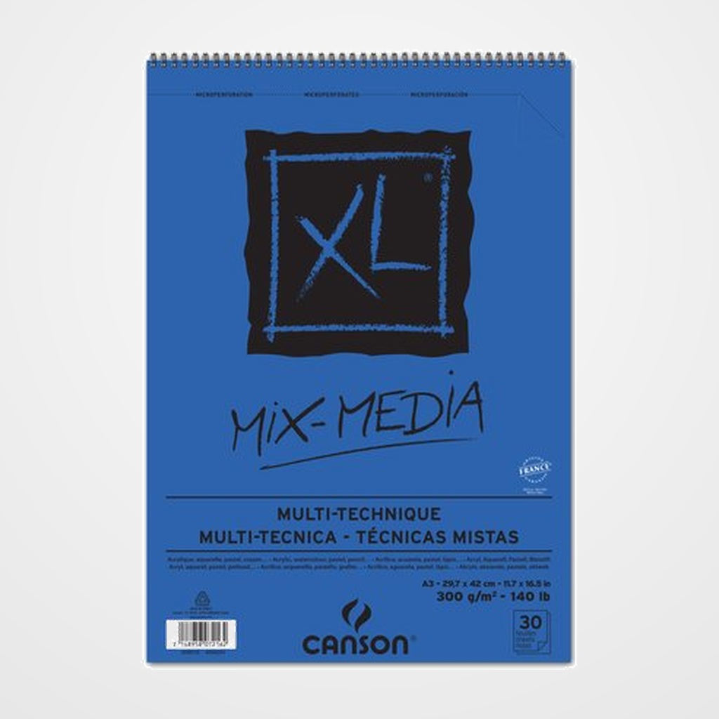BLOC DE DIBUJO CANSON XL MIX MEDIA TEXTURED CON ESPIRAL GRANO MEDIO A3 300g 30h