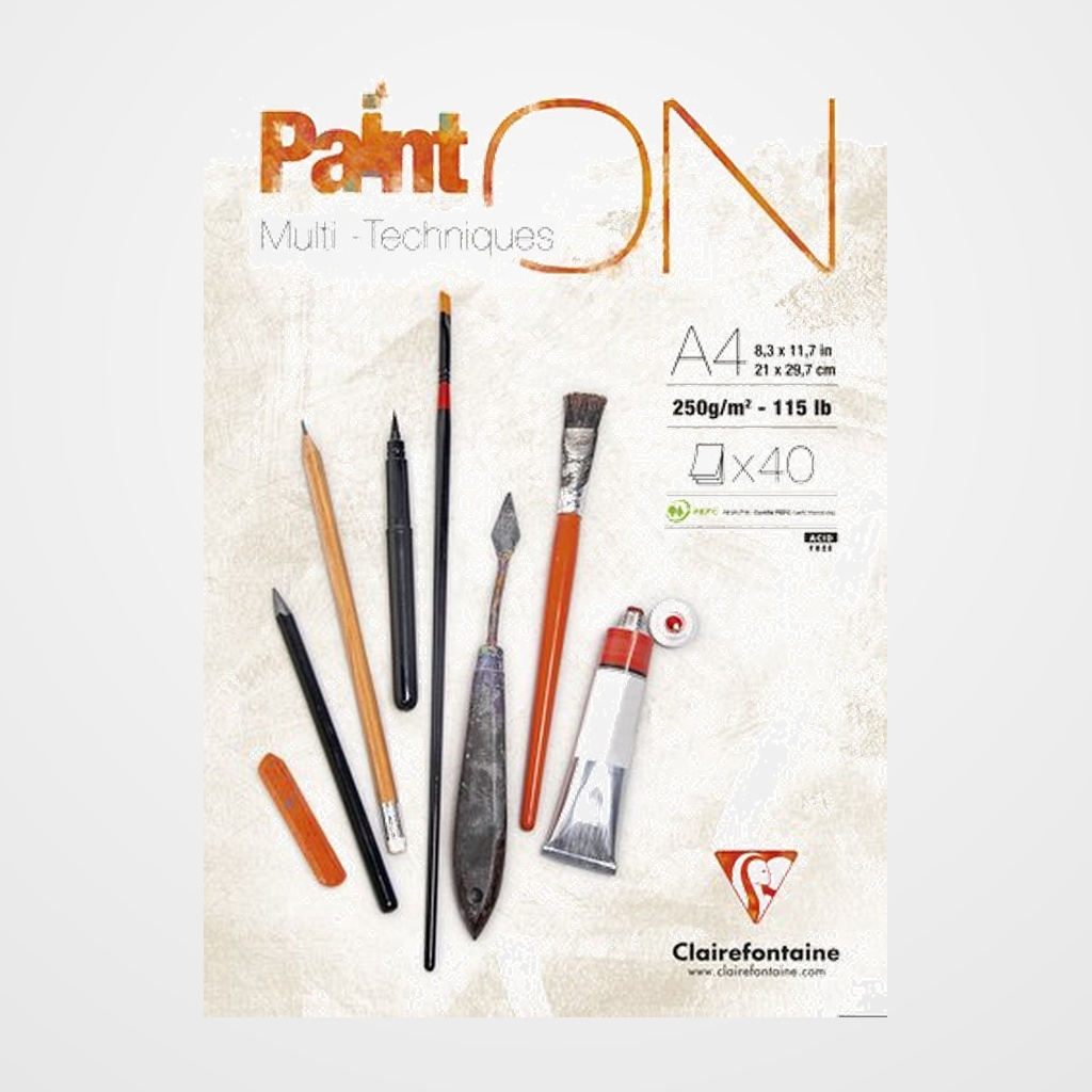 BLOC DE DIBUJO CLAIREFONTAINE PAINT ON MULTITECNICAS ENCOLADO A4 250g 40h