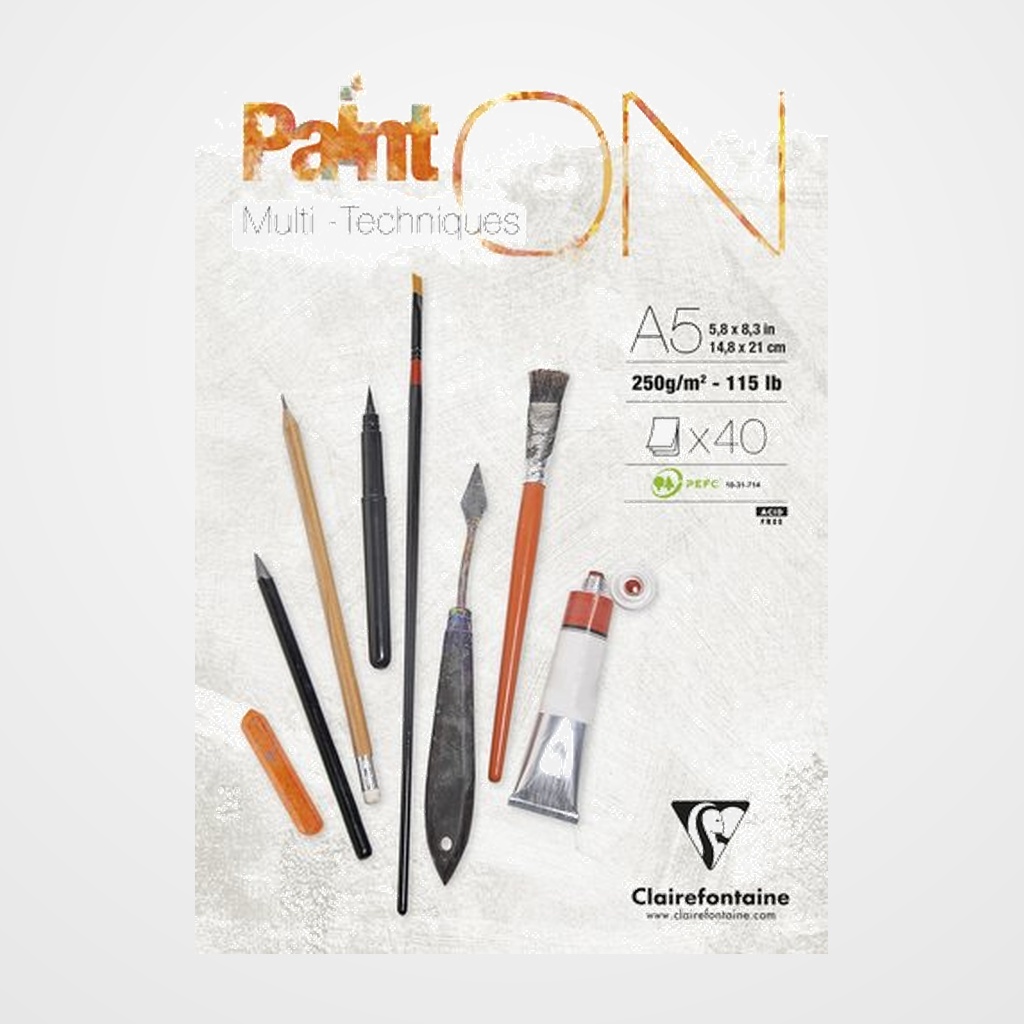 BLOC DE DIBUJO CLAIREFONTAINE PAINT ON MULTITECNICAS ENCOLADO A5 250g 40h