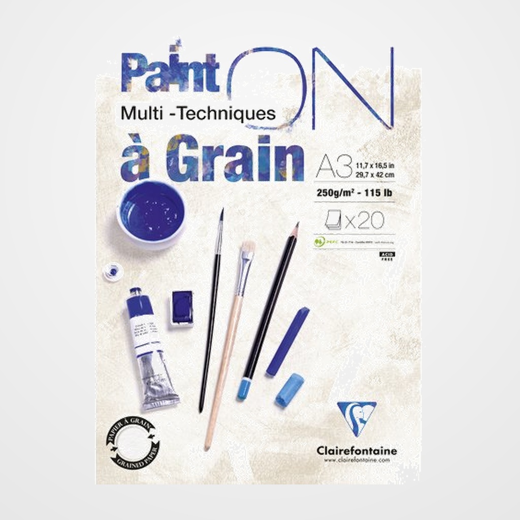BLOC DE DIBUJO CLAIREFONTAINE PAINT ON MULTITECNICAS ENCOLADO CON GRANO A3 250g 20h