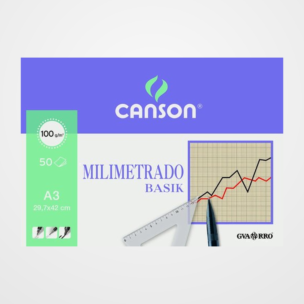 BLOC DE DIBUJO GUARRO-CANSON BASIK MILIMETRADO ENCOLADO A3 100g 50h