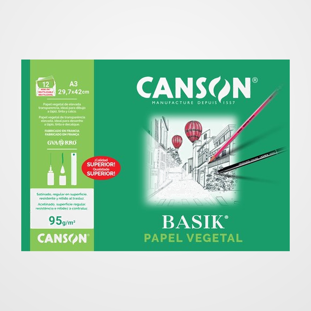 LAMINA GUARRO-CANSON VEGETAL BASIK A3 95g MINI-PACK de 12