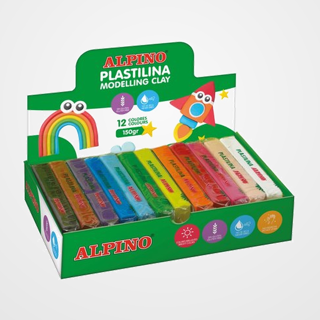 PLASTILINA ALPINO STANDARD 150.GR CAJA 12 SURTIDAS