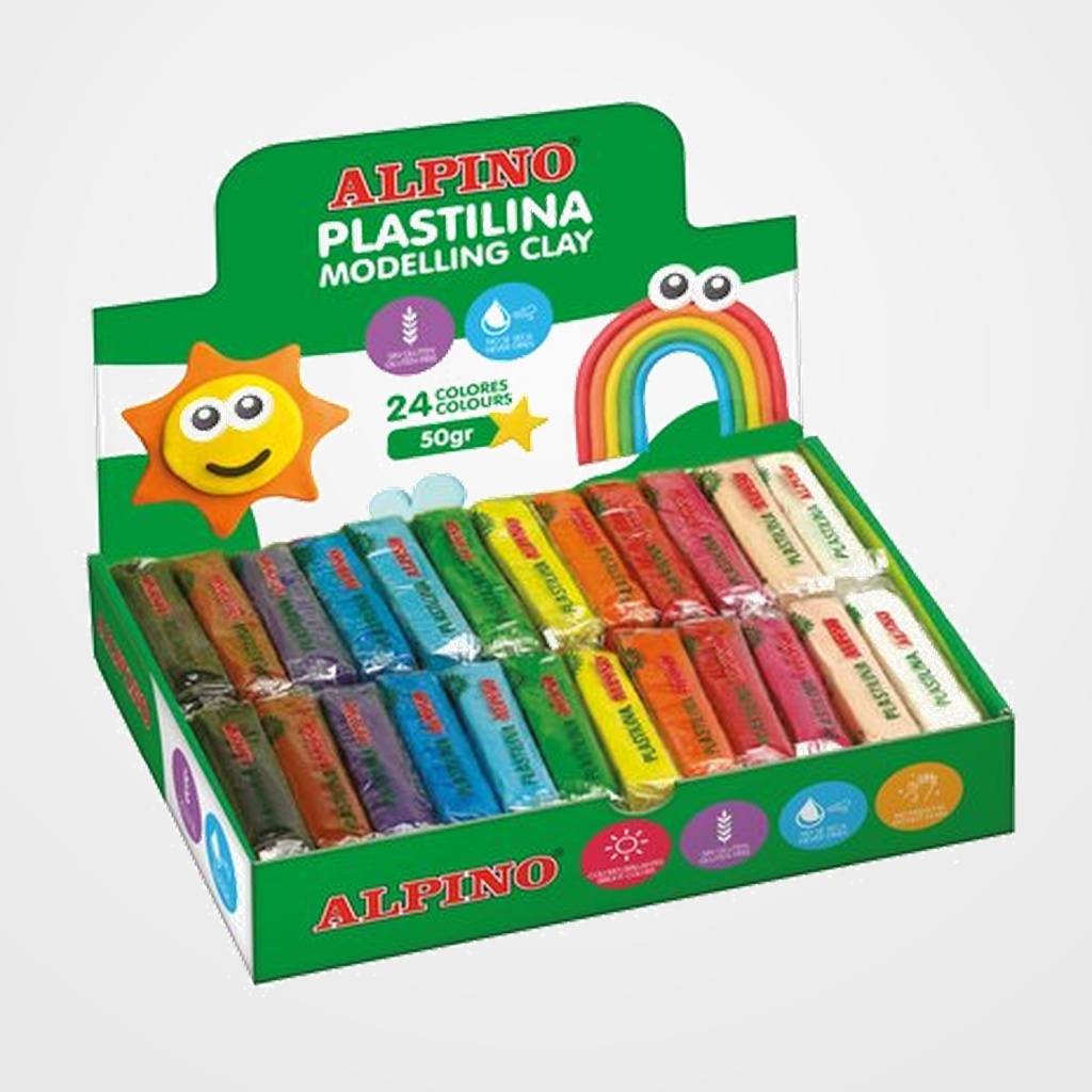 PLASTILINA ALPINO STANDARD 50.GR CAJA 24 SURTIDAS