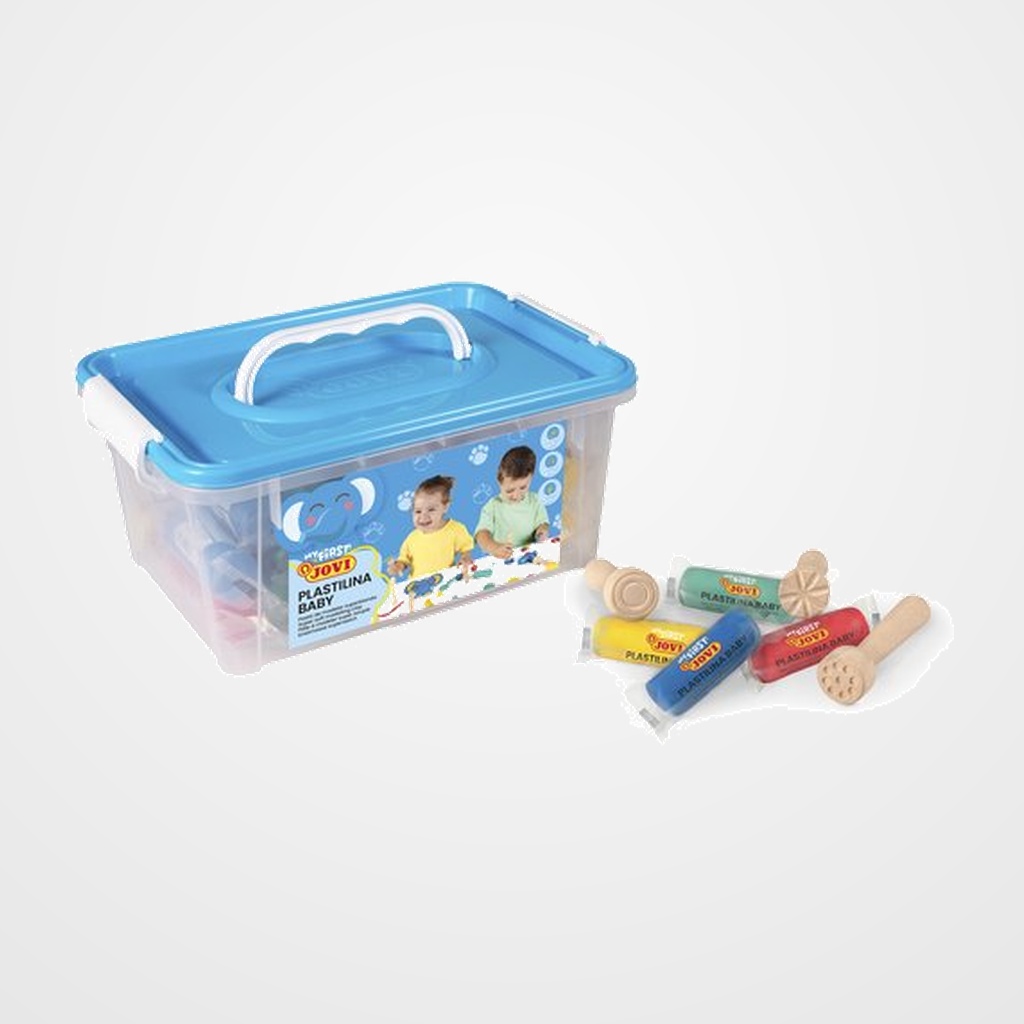 PLASTILINA JOVI BABY MY FIRST 38 gr. BAUL ESCOLAR DE 20 (incluye 9 sellos de madera)