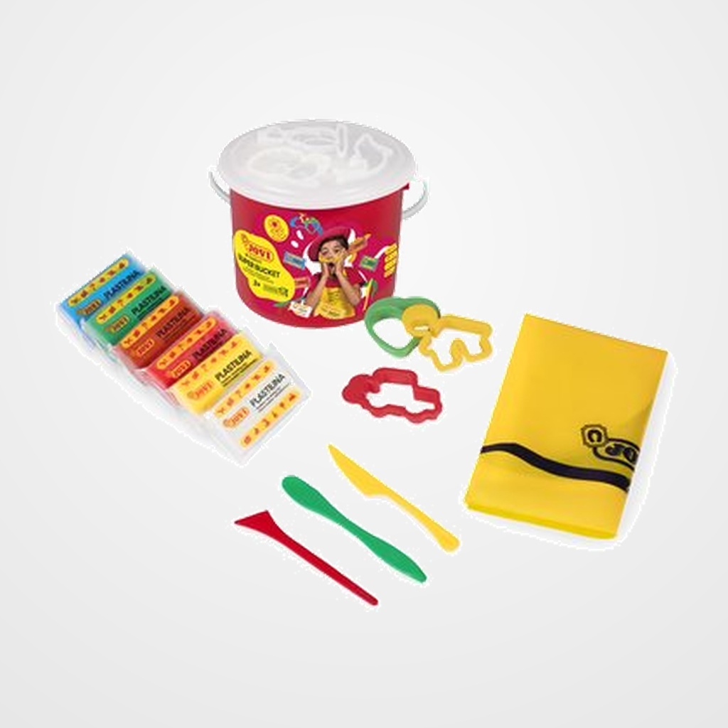 PLASTILINA JOVI JUEGO CUBO SURTIDO (6 PASTILLAS + 3 MODELADORES + 3 MOLDES + MANTEL)