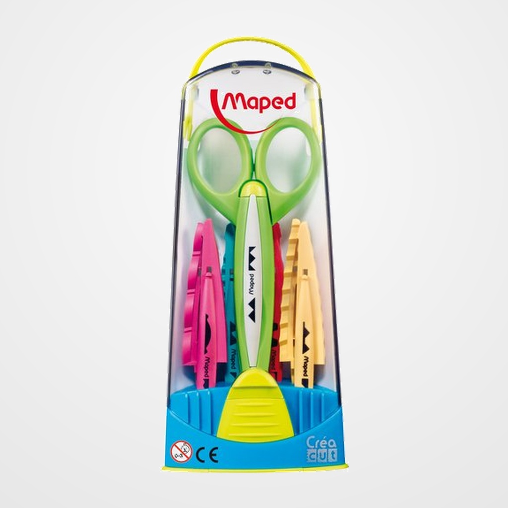 TIJERAS ESCOLARES MAPED RECORTES CREATIVOS CREA CUT (FIBRA de VIDRIO) ESTUCHE DE 1+ 5 CORTES
