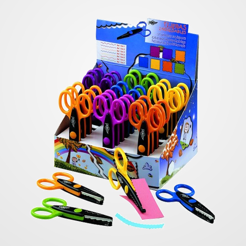 TIJERAS FAIBO DENTADA 13 cm SURTIDO EXPOSITOR DE 24