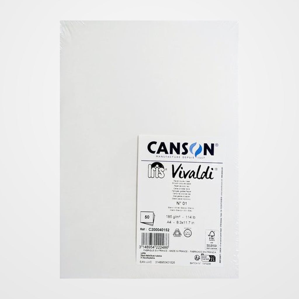 CARTULINA A4 IRIS 185g BLANCO PAQUETE de 50