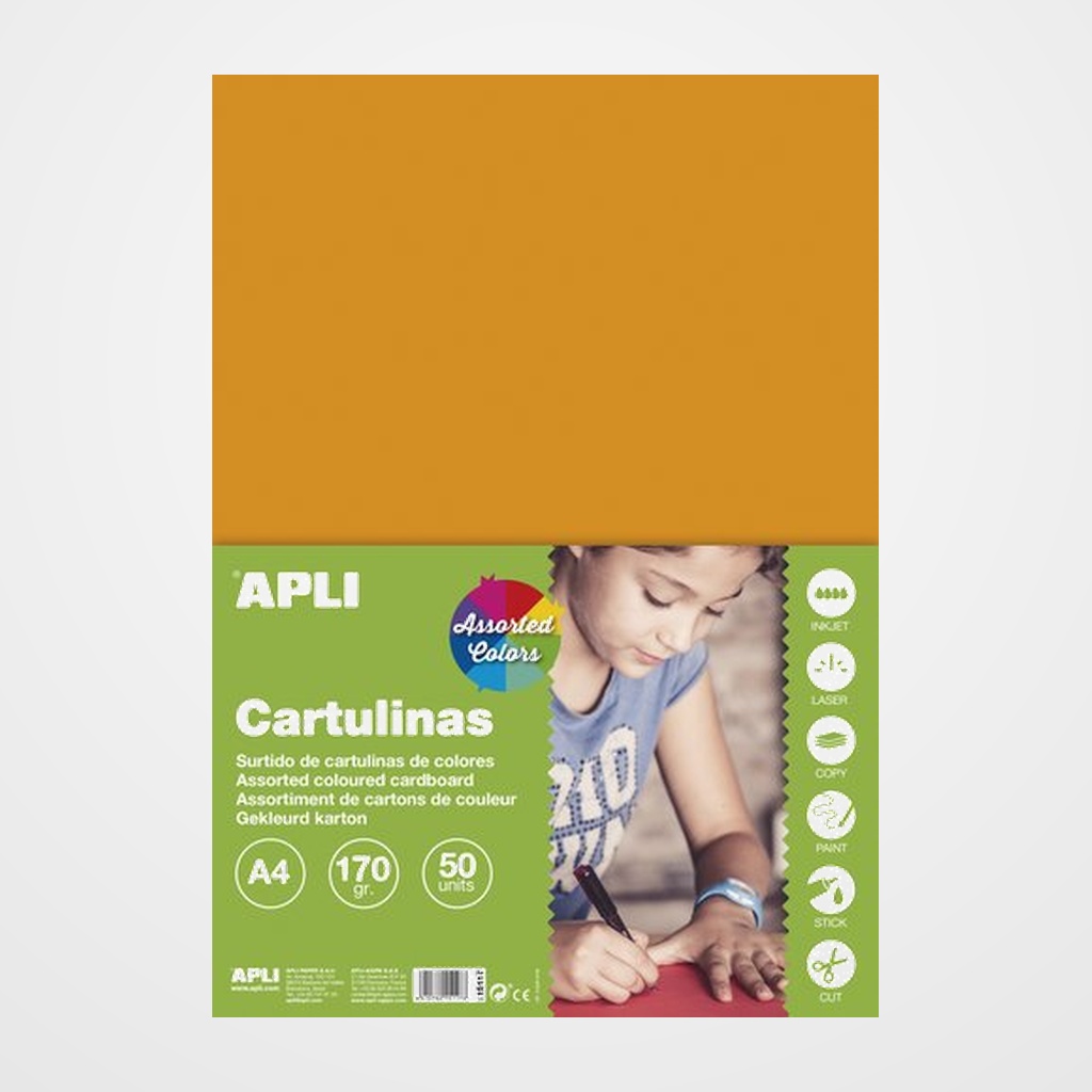 CARTULINA A4 APLI 170gr PAQUETE DE 50 HOJAS COLORES INTENSOS SURTIDOS