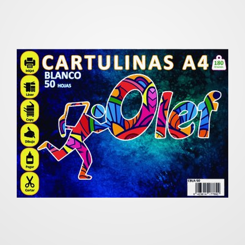 CARTULINA A4 OLEF 185g BLANCO PAQUETE de 50