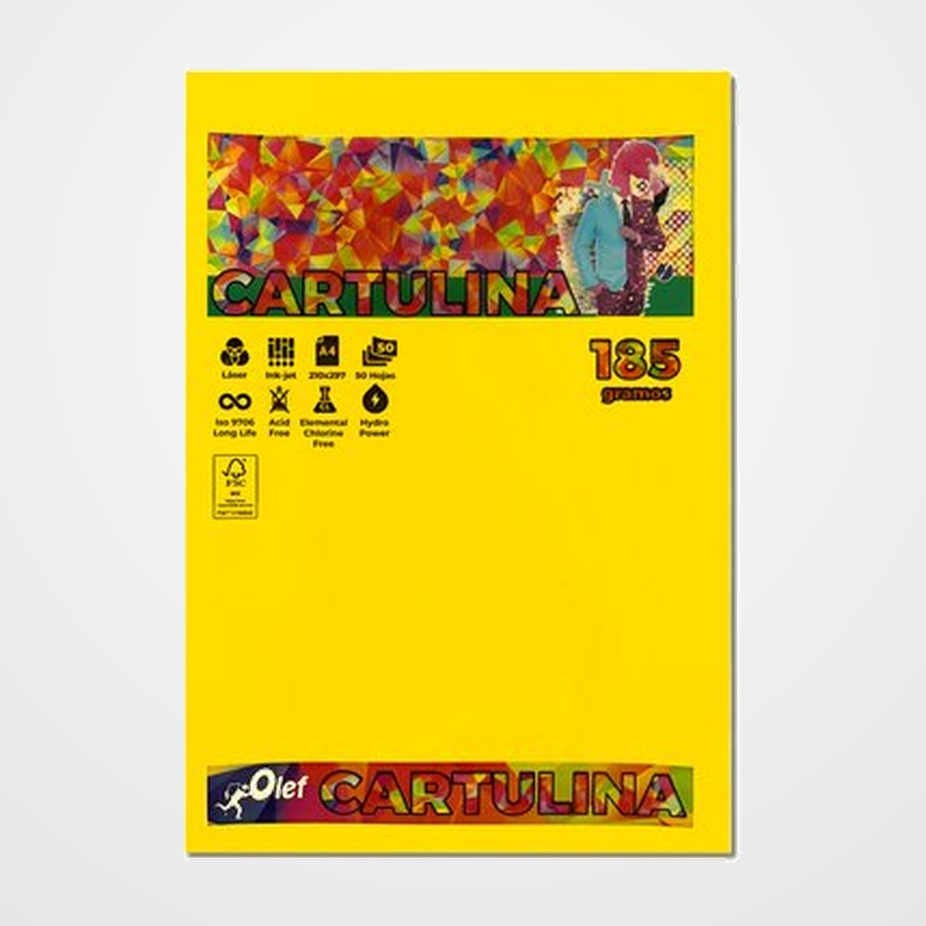 CARTULINA A4 OLEF 185g COLORES INTENSOS PAQUETE de 50
