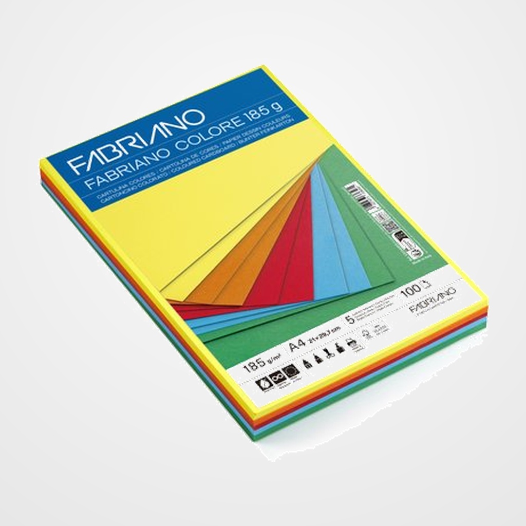 CARTULINA A4 FABRIANO COLORE 185g PAQUETE DE 100 COLORES INTENSOS