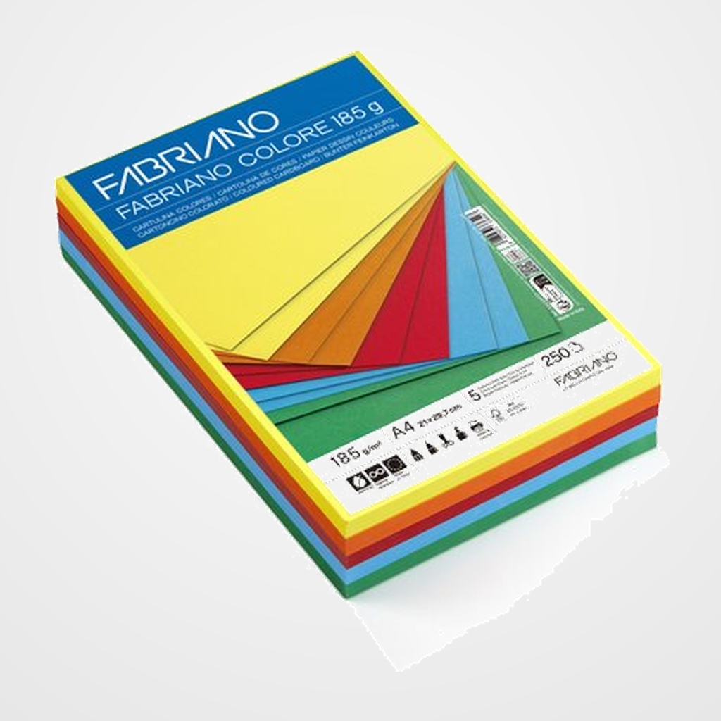 CARTULINA A4 FABRIANO COLORE 185g PAQUETE DE 250 COLORES INTENSOS