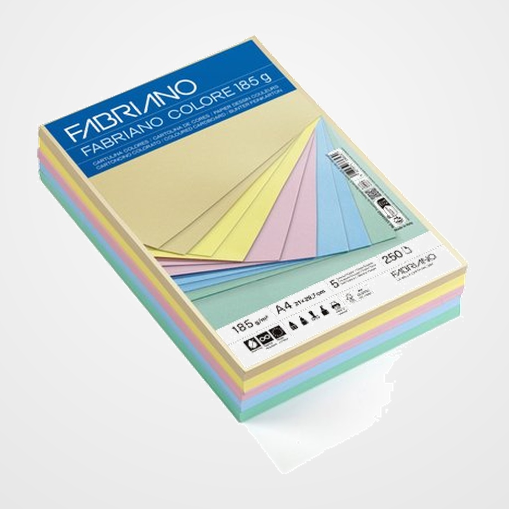CARTULINA A4 FABRIANO COLORE 185g PAQUETE DE 250 COLORES PASTEL