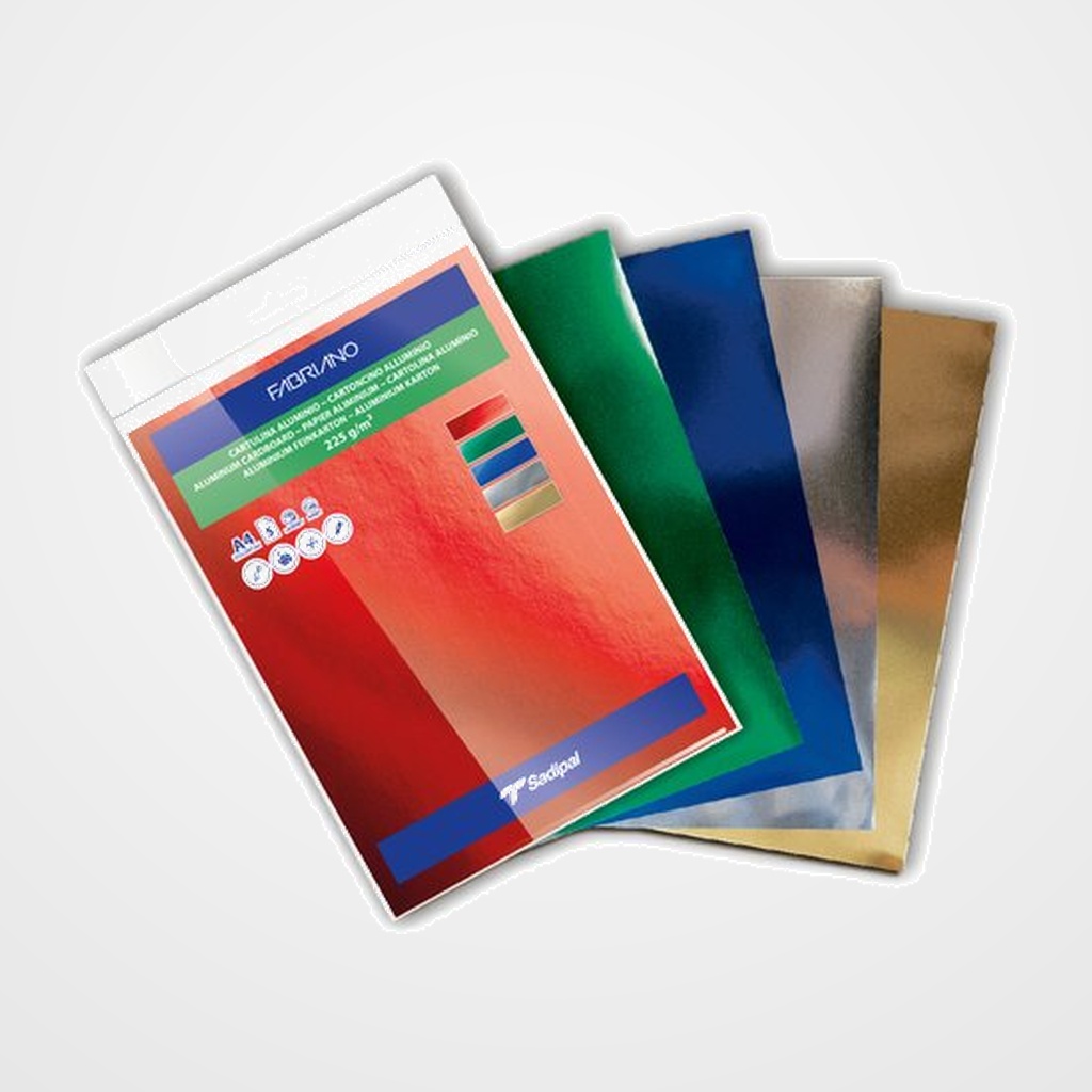 CARTULINA METALIZADA A4 SADIPAL 225g SURTIDO PAQUETE de 5 (azul, rojo, verde, plata y oro)